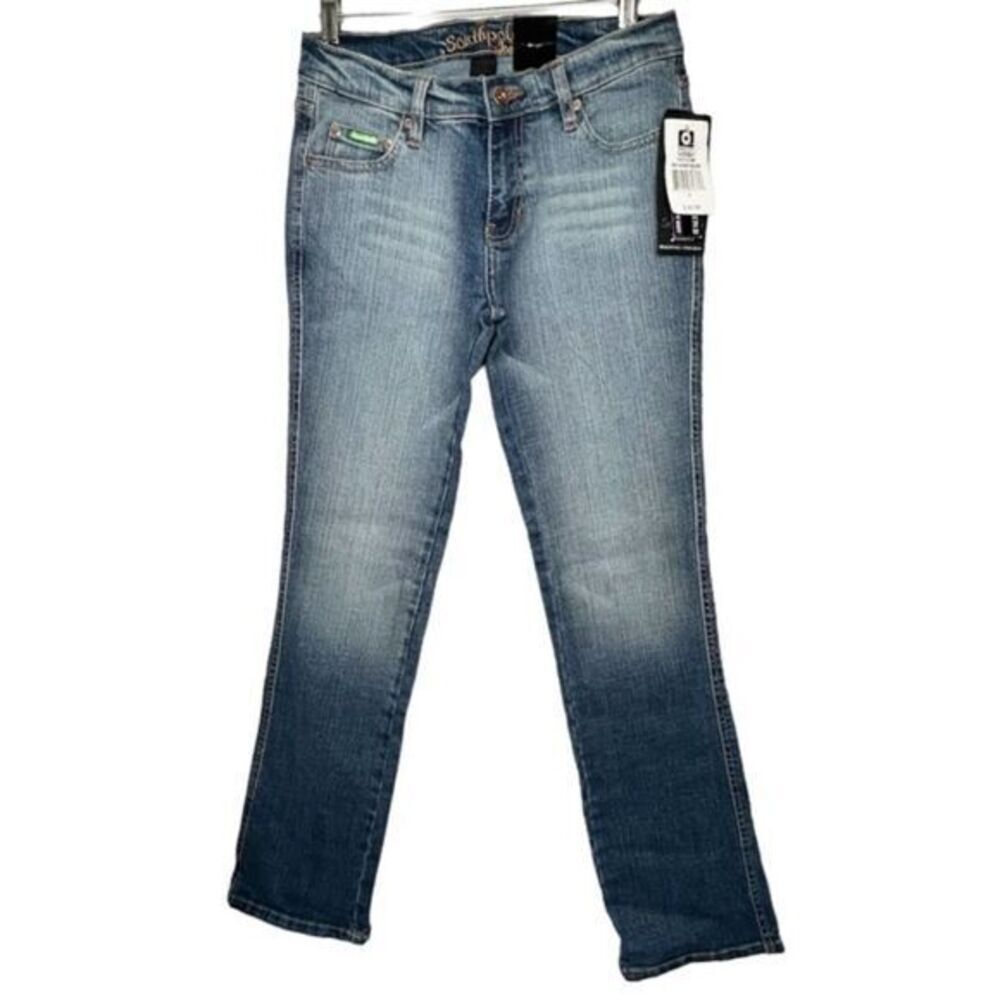 SOUTHPOLE NWT Y2K Ombre Straight‎ Leg Jeans Neon Green Stitching Size 7